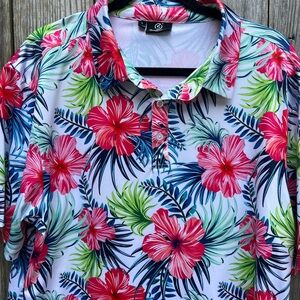 GREENSIDE Golf Polo Multicolor Floral Hawaiian Aloha Shirt Mens Large